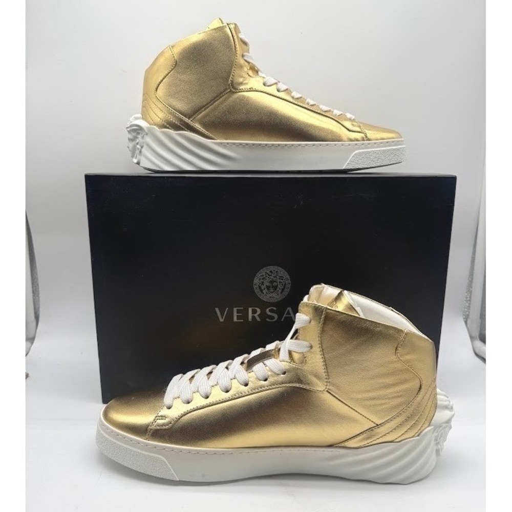 Versace Medusa Men Gold Leather High Top Sneakers IT 40 US 7 DSU6702 NEW BOX